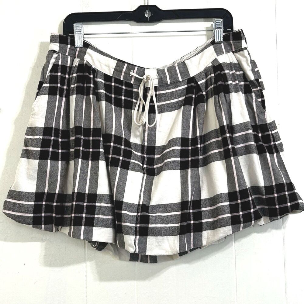 Aerie Brown Plaid Bubble Skirt Size XL Elastic Waist With Pockets Soft Casual